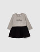 Baby girls’ mid-grey marl and black mixed-fabric dress-2