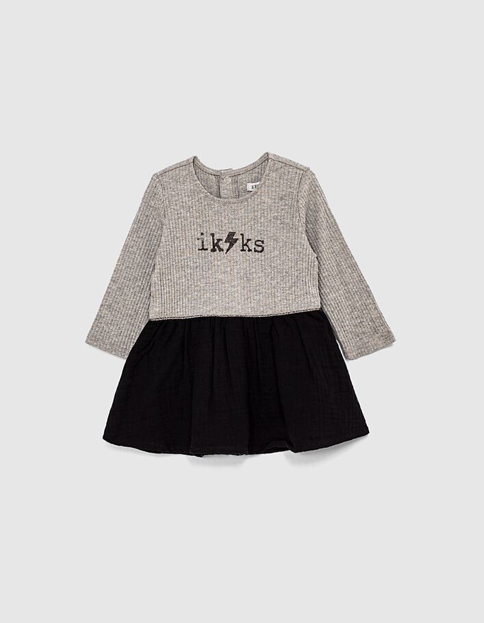 Baby girls’ mid-grey marl and black mixed-fabric dress - IKKS