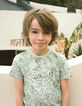 T-shirt aqua bio imprimé feuilles et message garçon -5