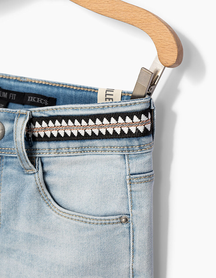 Girls’ white blue slim 7/8 jeans, braided belt -6