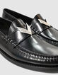 Women's black glac&eacute; leather loafers-5
