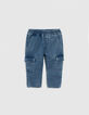 Baby boys' blue cargo jeans with elasticated waist-1