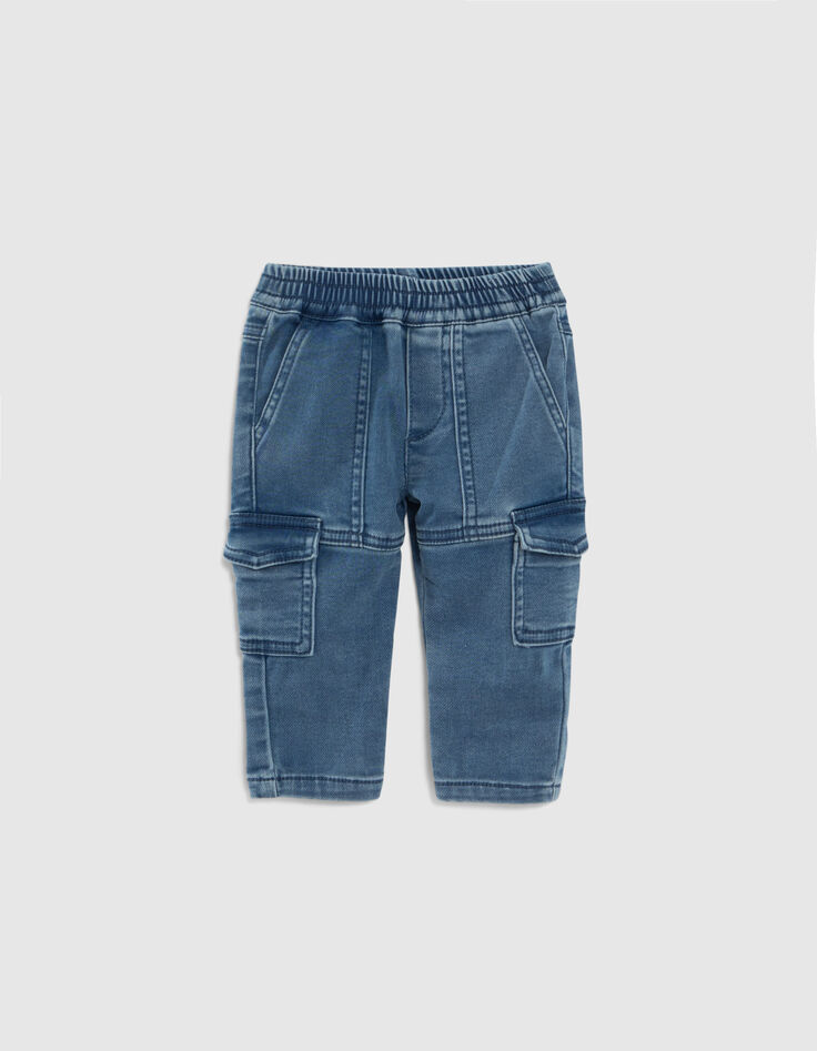 Baby boys' blue cargo jeans with elasticated waist-1