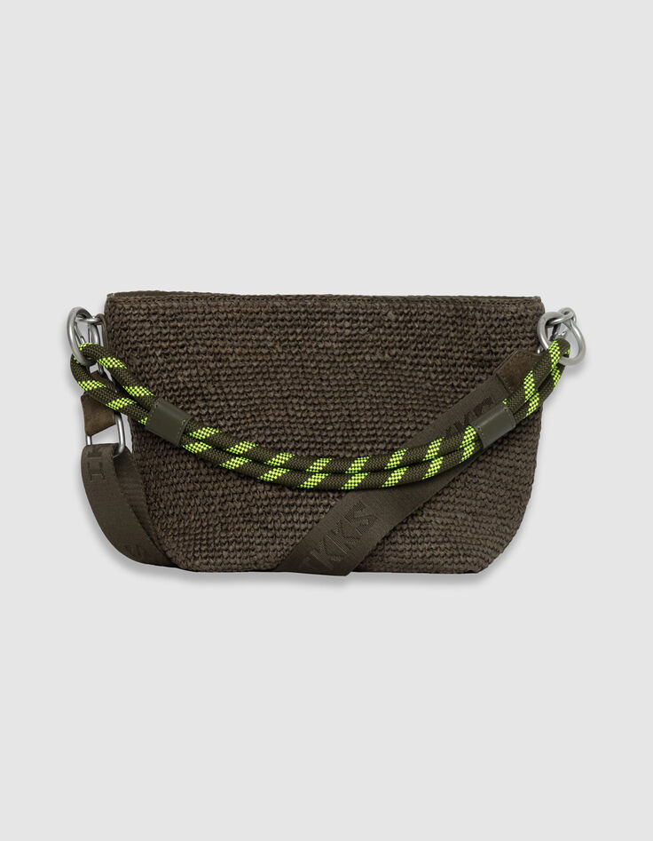 Sac seau kaki raphia tress&eacute; double anse Femme-4