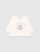 Baby girls’ ecru T-shirt with roller skate image-1