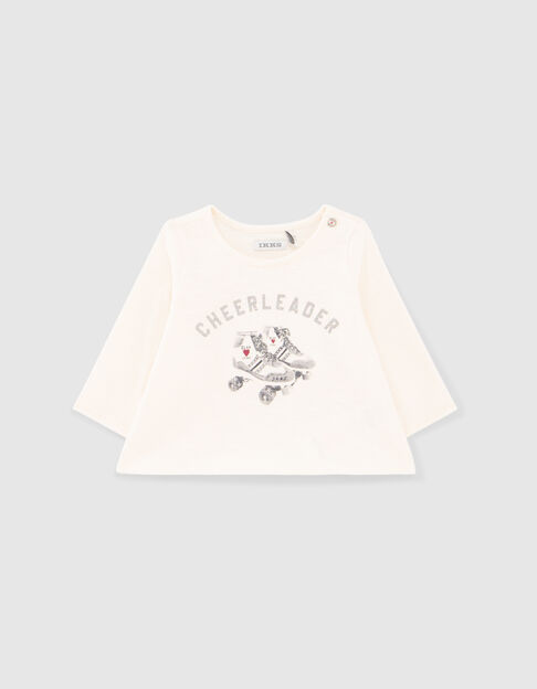 Baby girls’ ecru T-shirt with roller skate image