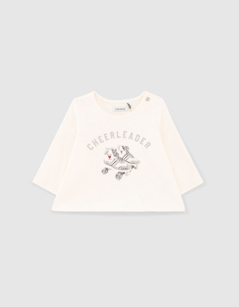 Baby girls’ ecru T-shirt with roller skate image - IKKS