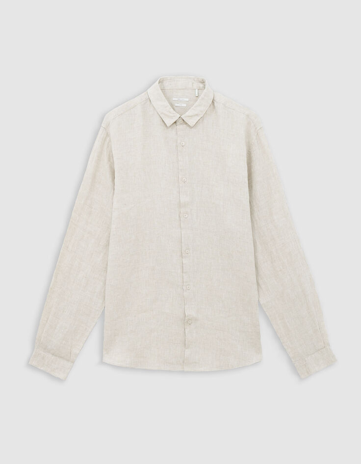 Men’s beige linen SLIM shirt-6