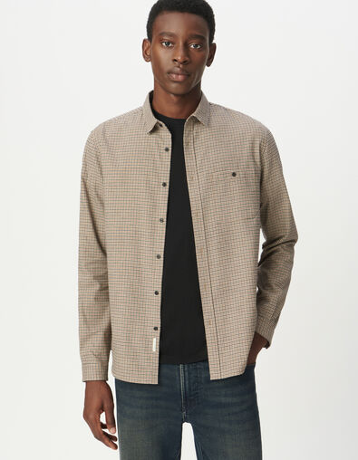 Camisa regular beige algod&oacute;n bio cuadros hombre - IKKS