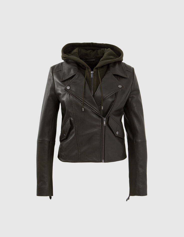 Chaqueta cuero wakame estilo motero capucha-6