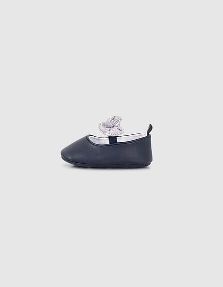 Baby girls’ navy bow print ballet shoes