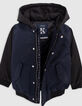 Blouson marine capuche et manches noires garçon-7