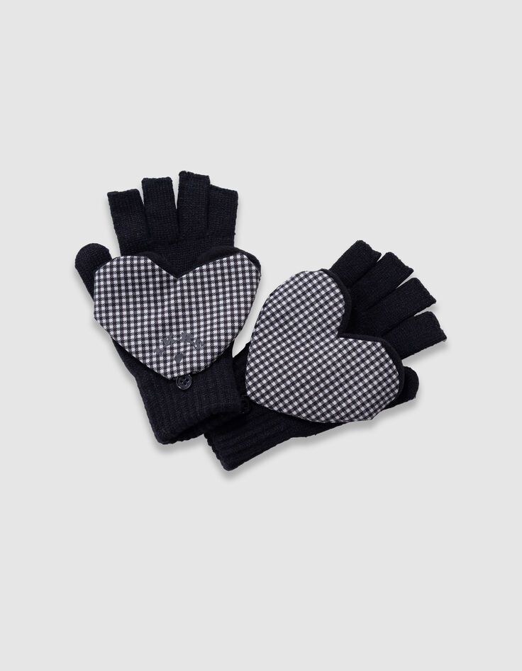 Mitaines noires tricot rabat forme coeur fille-1