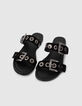 Mules noires en cuir velours brides à œillets Femme-2