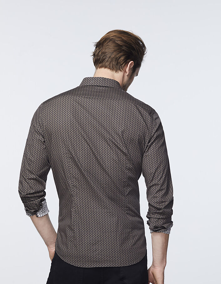 Dunkel khakigrünes SLIM-Herrenhemd mit Allover-Tigerprint - IKKS