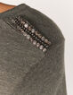 Kaki metallic T-shirt in viscose parels dames-2