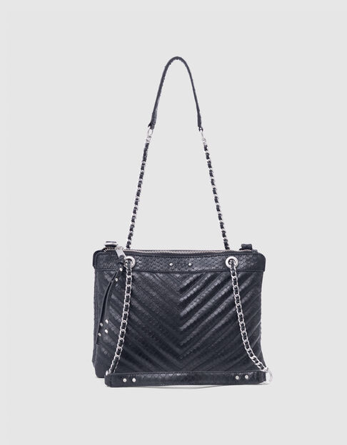 Bolso de mujer 1440 Reporter de cuero repujado negro - IKKS