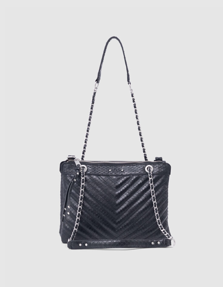 Woman's 1440 Reporter schwarz geprägte Leder Clutch Bag-1