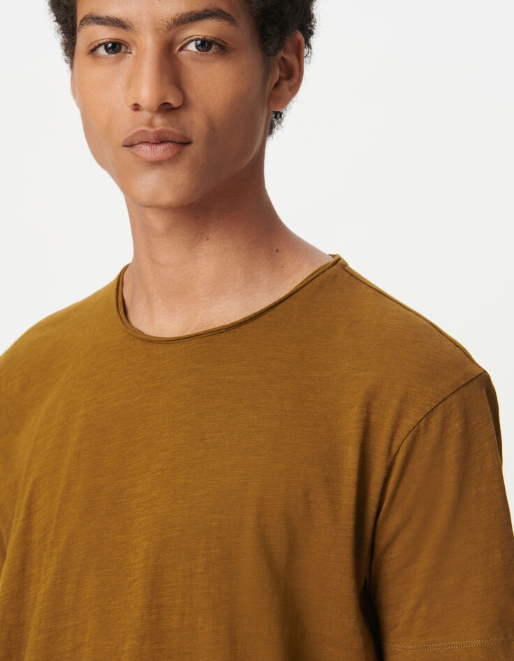 T-shirt col rond ocre coton bio flammé Homme-3 T-shirt col rond ocre coton bio flammé Homme-3