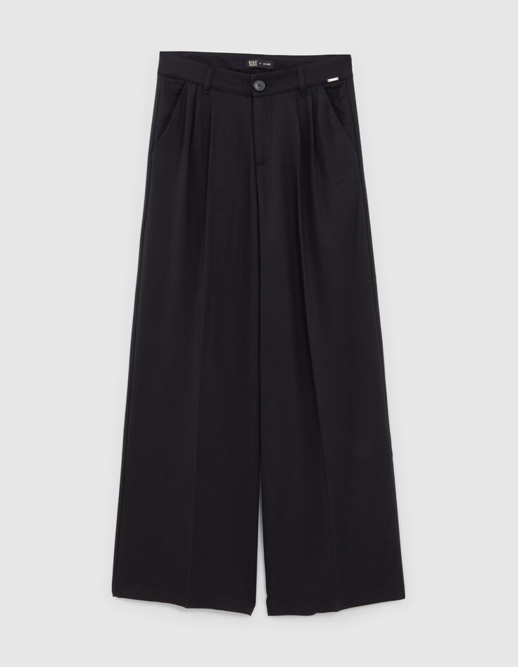 Girls’ black Lyocell® wide trousers with darts-2