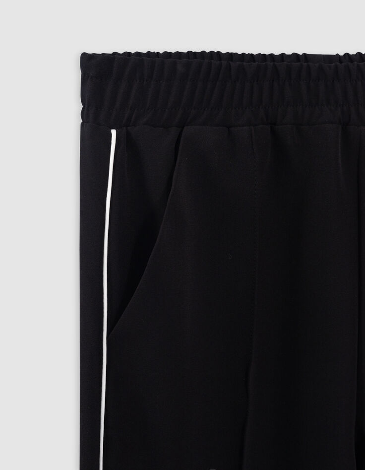 Black wide-leg pants with ecru bias on sides for girls-6