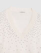 Women's white knitted V-neck studded sweater-6