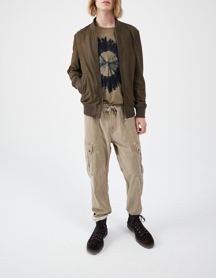 Blouson kaki en cuir velours Homme-6