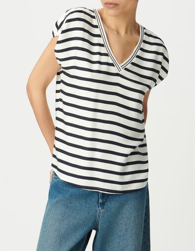 Top ray&eacute; &eacute;cru &agrave; pressions m&eacute;talliques - IKKS