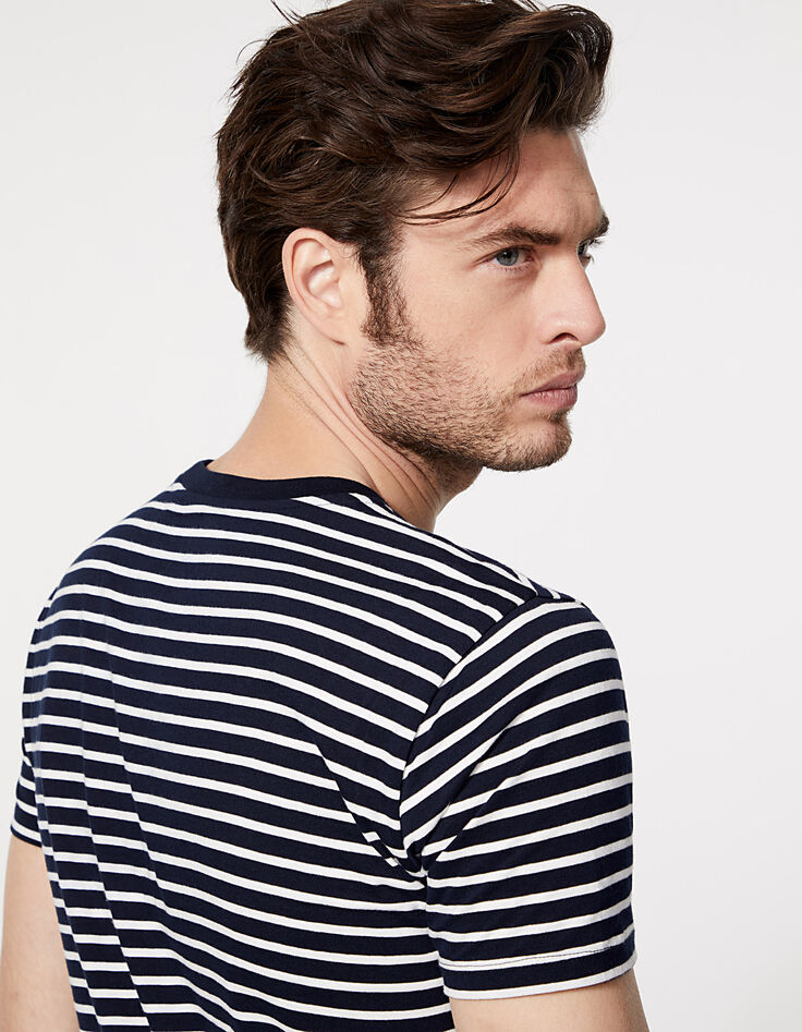 Tee-shirt marinière marine rayé blanc Homme-6
