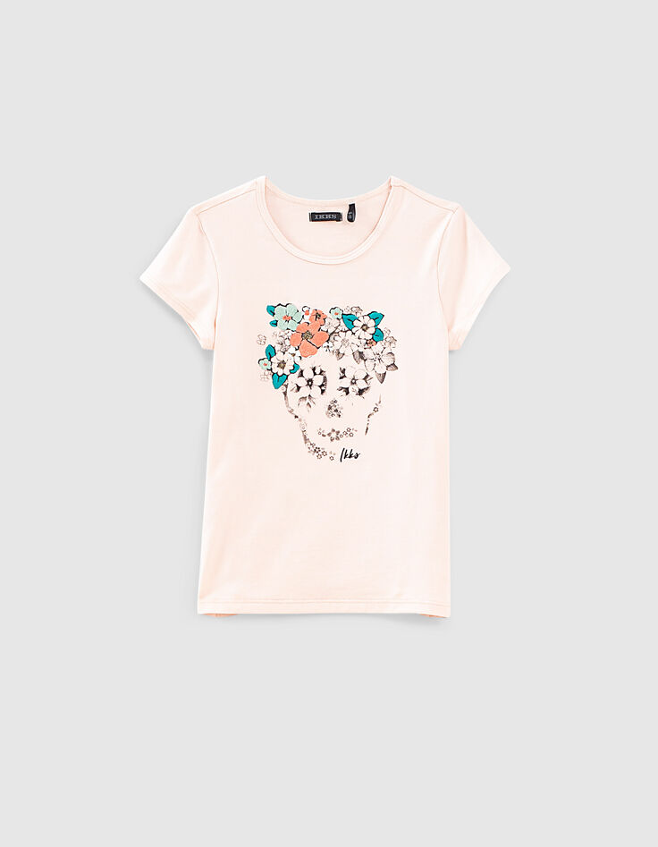 Camiseta blush con calavera y flores bordadas ni&ntilde;a-1