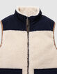 Ärmellose Jungenwendesteppjacke Cremeweiß Marineblau-4