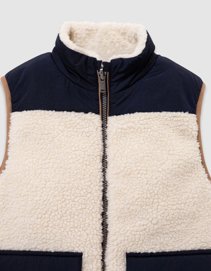 Ärmellose Jungenwendesteppjacke Cremeweiß Marineblau-4