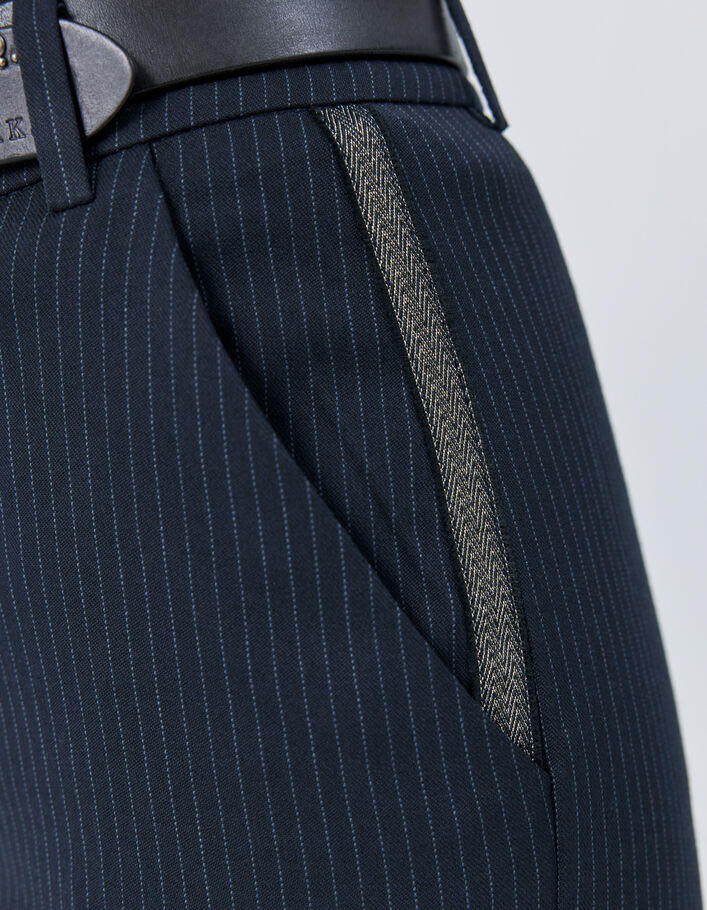 Women’s navy pinstripe straight suit trousers - IKKS
