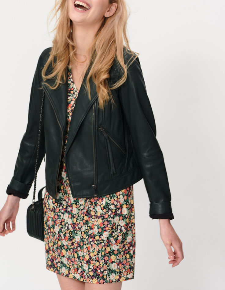 Babery Green Bikerlederjacke mit Flechtbänder I.Code-4
