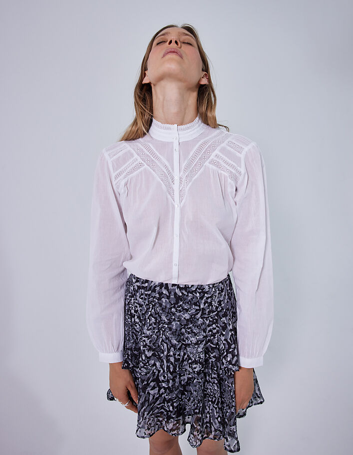 Women’s cotton voile blouse with lace Victorian collar