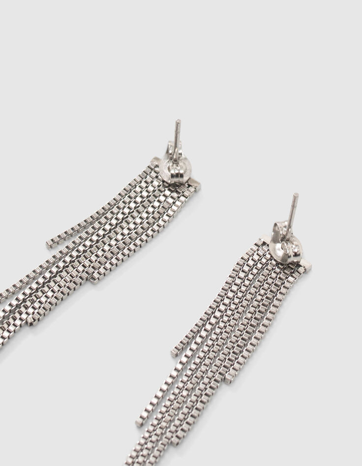 Pendientes flecos metal plateado mujer-3