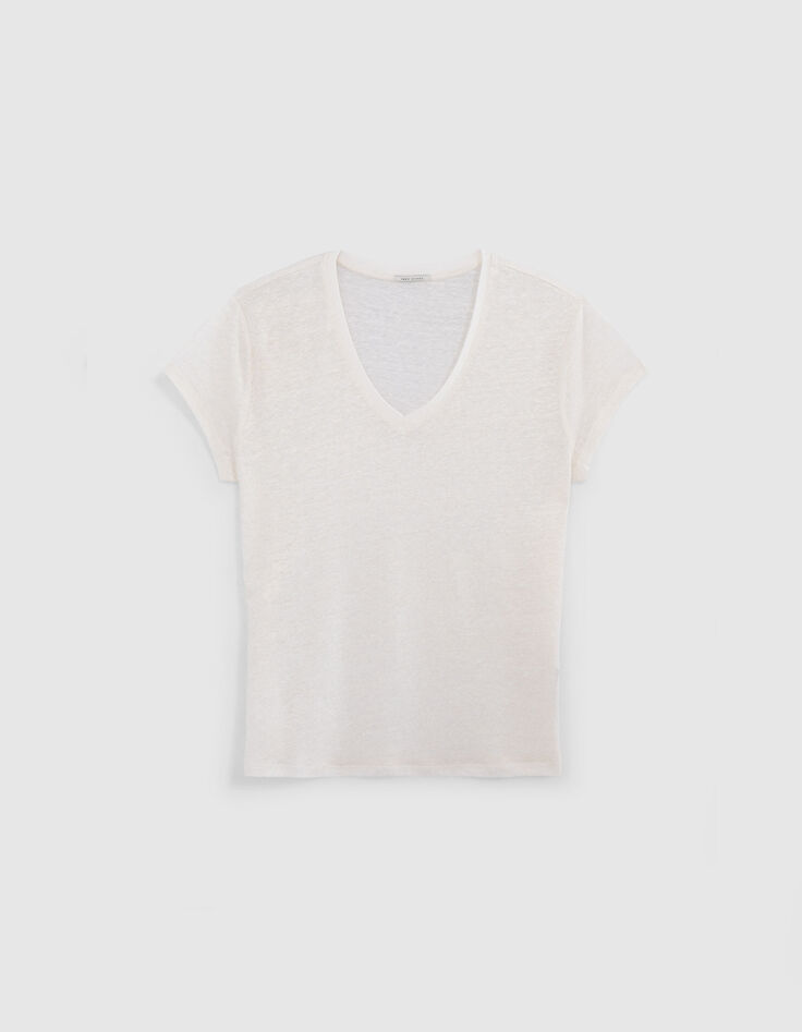 Tee-shirt lin blanc femme-5