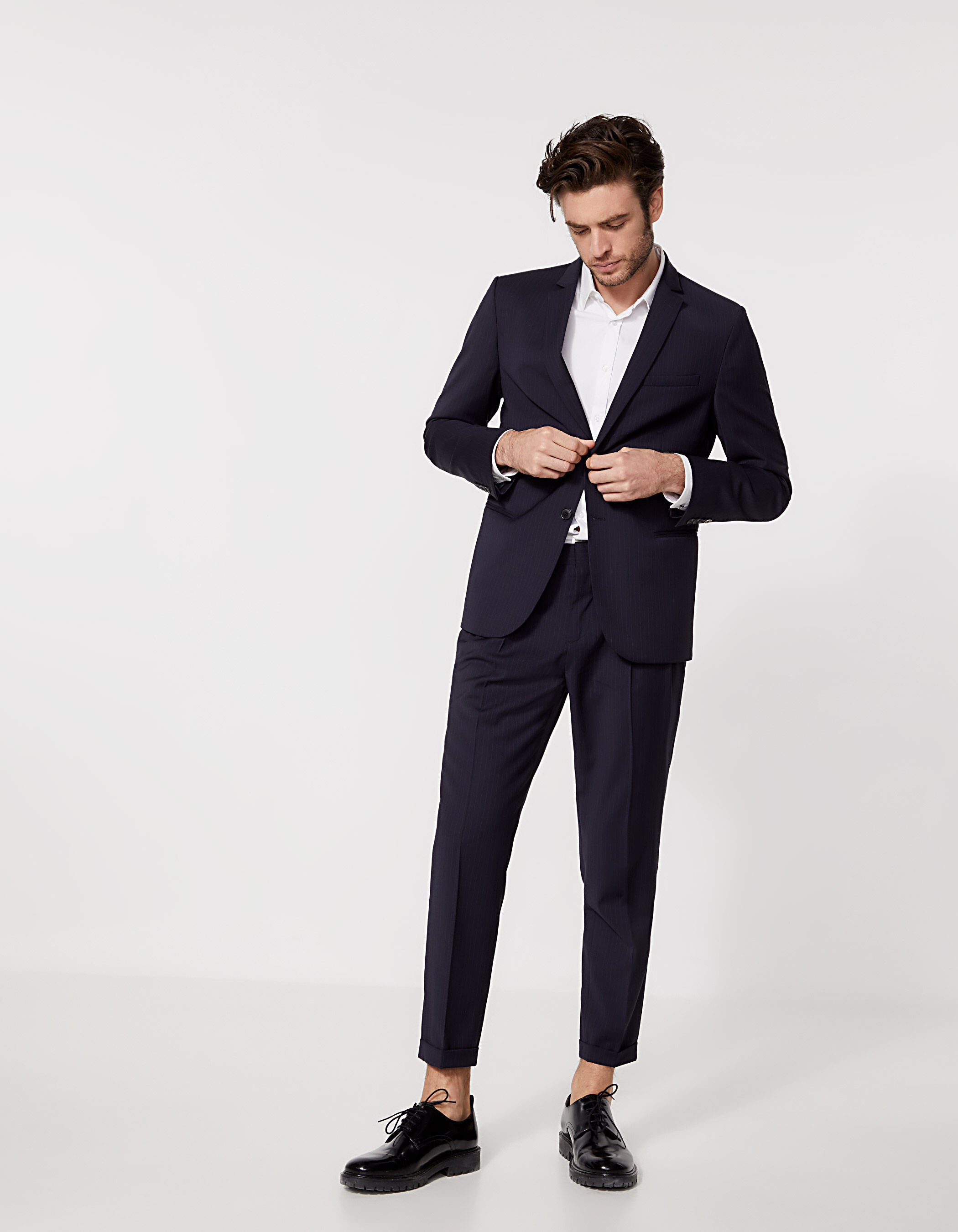 Mens cropped navy trousers new arrivals