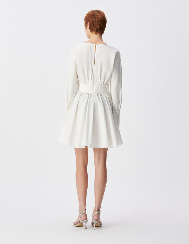 Vestido corto blanco de popelina con pliegues en la cintura Mujer-3