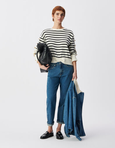 Pull marini&egrave;re court boutons grav&eacute;s aux manches Femme - IKKS