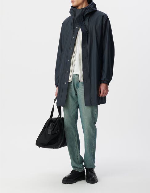 Men&rsquo;s navy rubber nylon hooded parka - IKKS