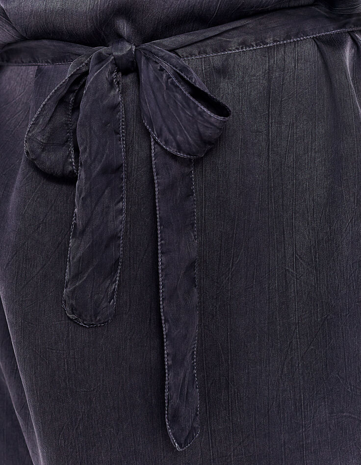 Robe noire col tunisien et perles ceinture amovible femme-3