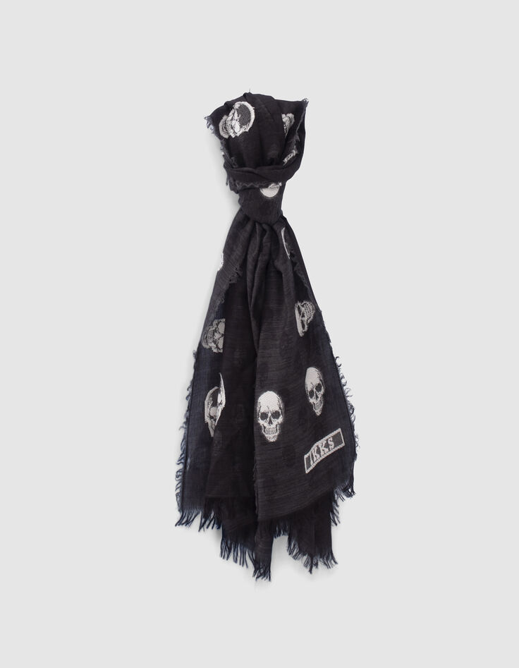 Fular gris jacquard calaveras mujer-1