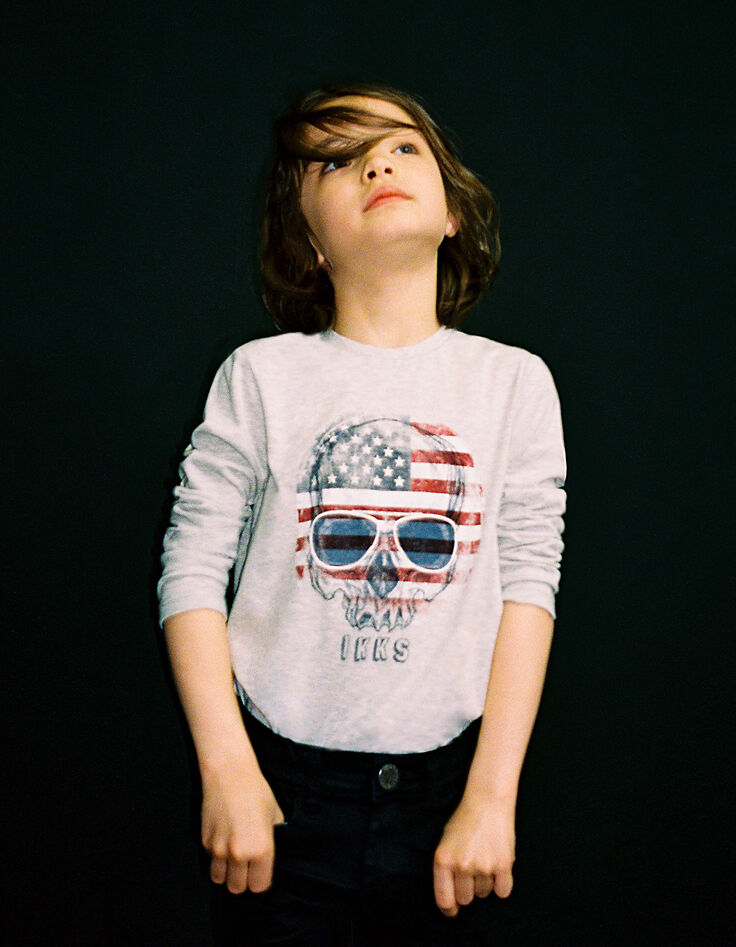 Boys’ mid-grey marl skull T-shirt-5 Boys’ mid-grey marl skull T-shirt-5