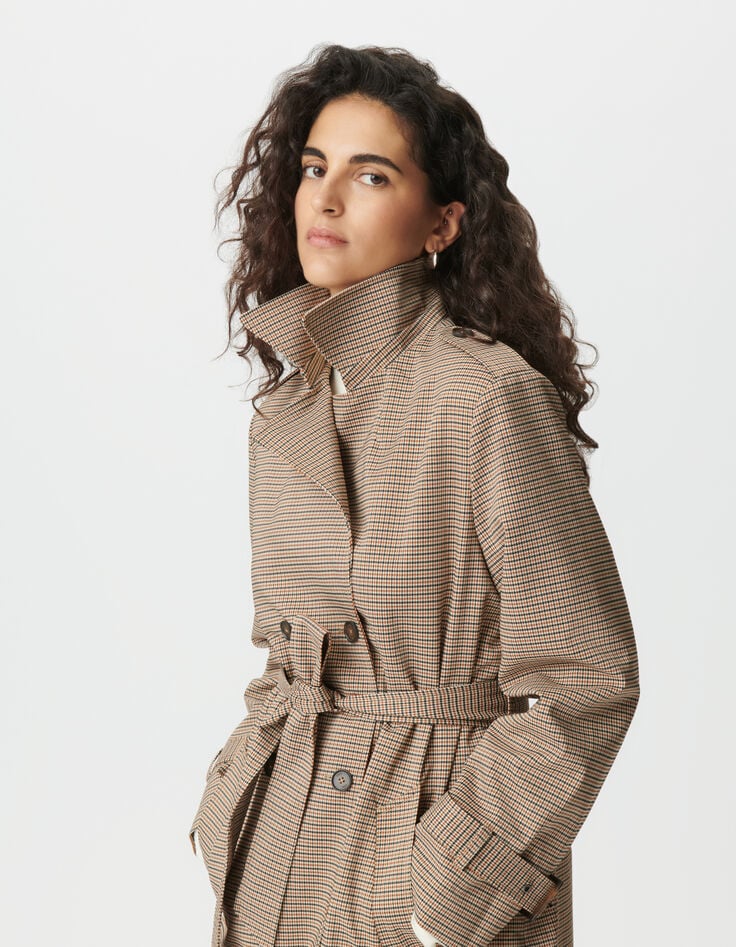 Trench largo camel pata de gallo mujer-2 Trench largo camel pata de gallo mujer-2