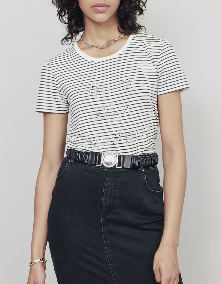 Women’s slogan sailor stripe-style jersey T-shirt-2