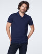 Men's navy polo shirt, textured stripes-2