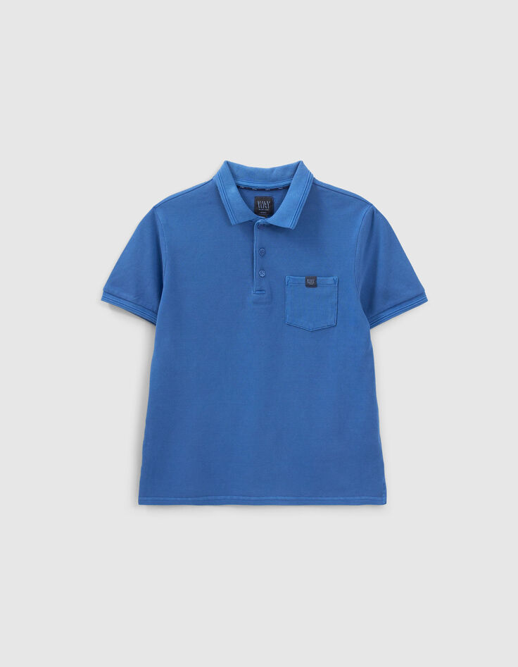 Polo azul eléctrico, bordado en espalda niño-1