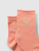 Pfirsichrote, weiße und goldfarbene Socken für Babymädchen-6