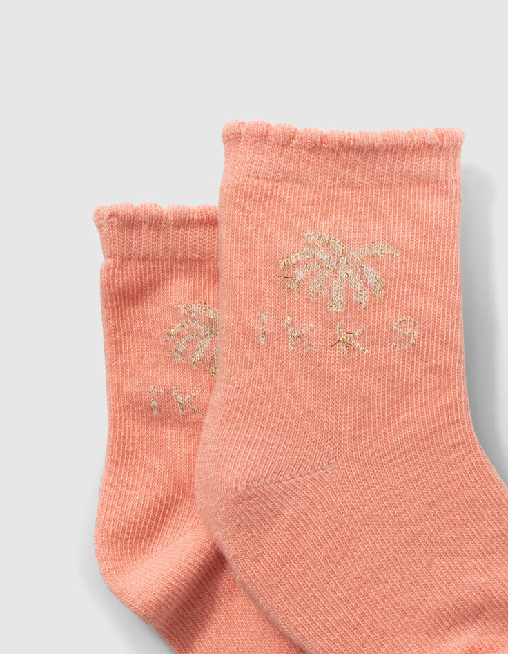 Pfirsichrote, weiße und goldfarbene Socken für Babymädchen-6